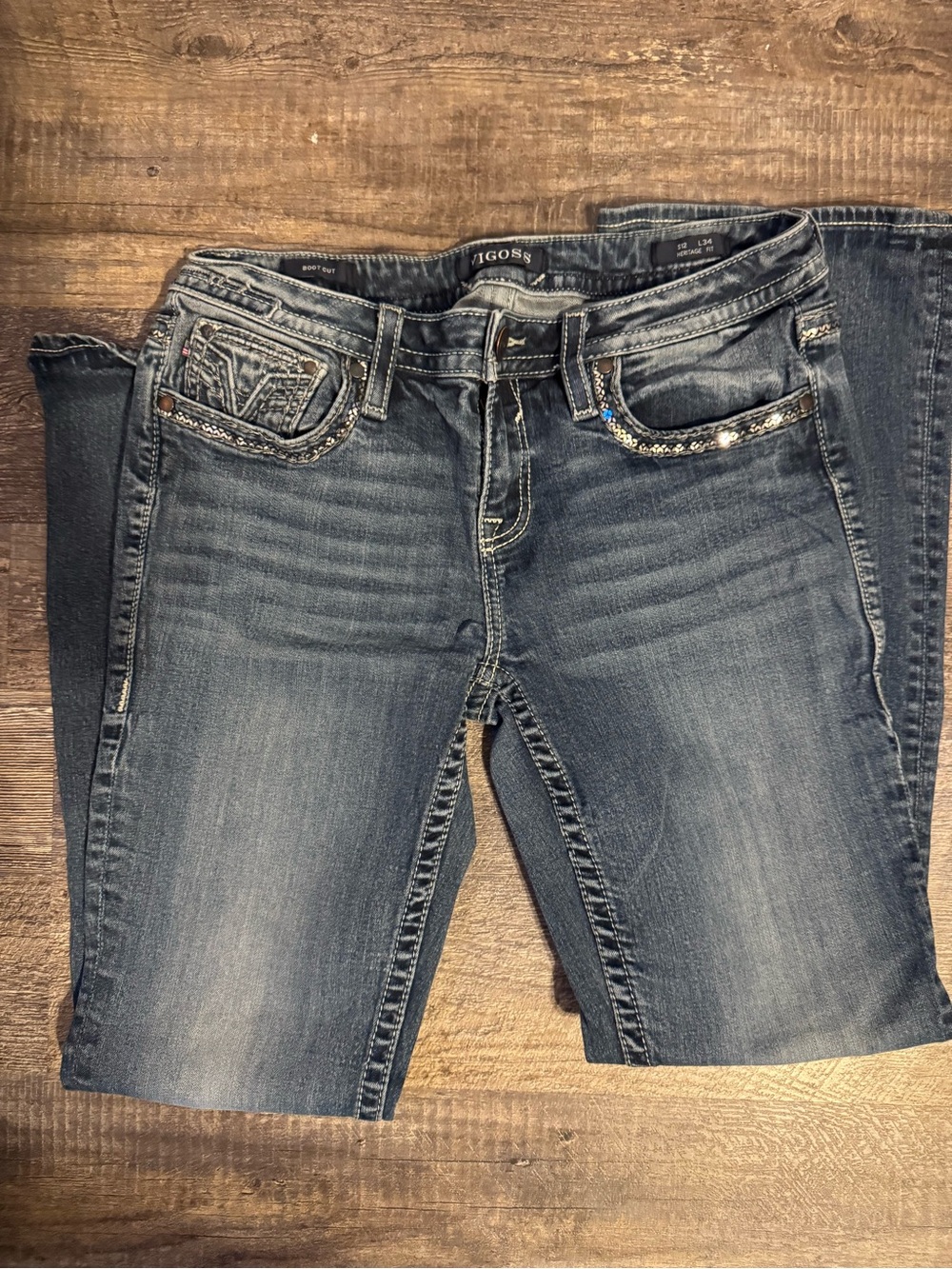 Vigoss Women's Dark Blue Bootcut Jeans with Decorative Pocket Trim